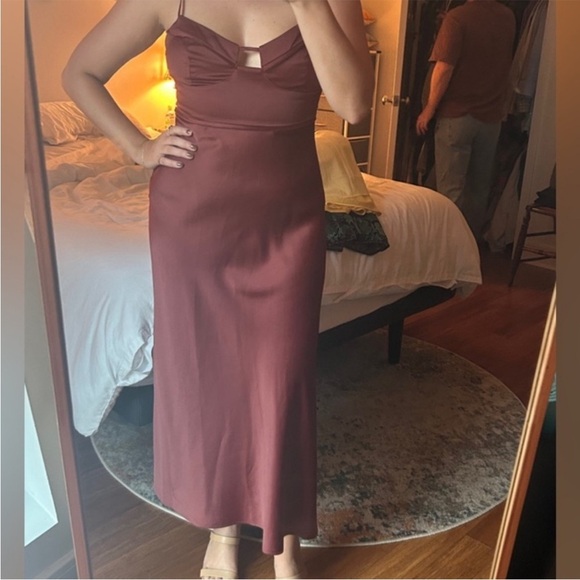 Anthropologie Corset Slip Dress Midi Cinnamon Brown Satin Size 16W - Picture 15 of 16